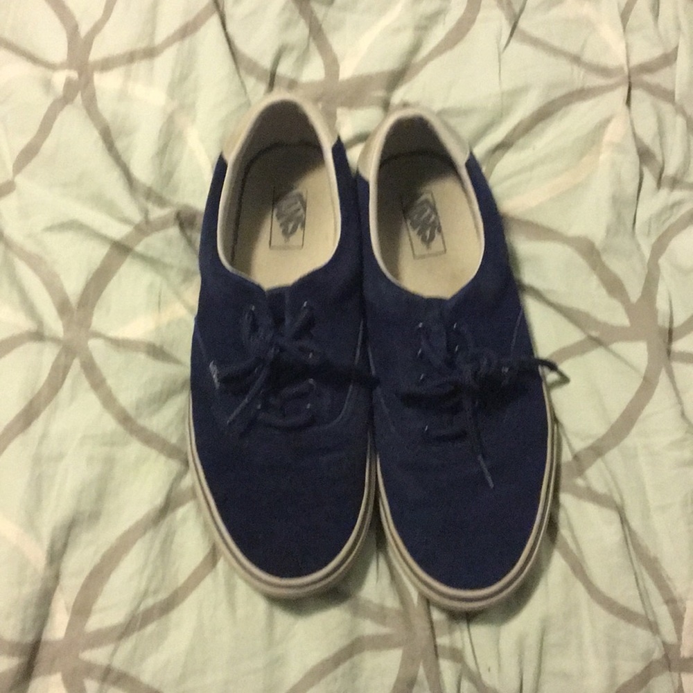 Size 10.5, blue and white vans.